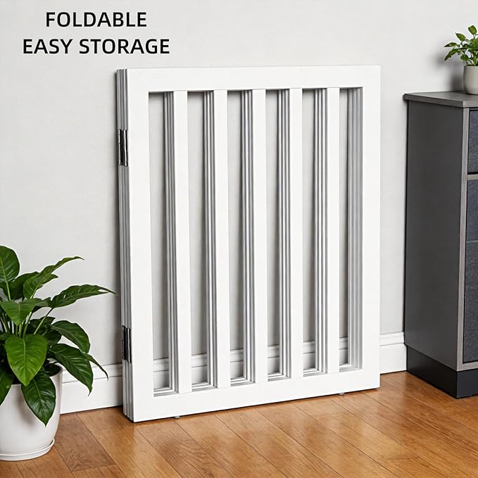 ZJSF Freestanding Indoor Dog Gate for House Foldable Wood White Puppy Gate for Doorways Pet Gate for Stairs Extra Wide Pet Fence 24" Height 2 Panels