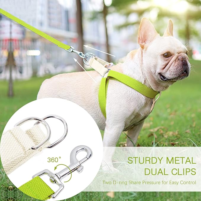 No Pull Dog Harness and Leash Set, Callor, Step in Dog Halter Harness with Poop Bag Holder, Adjustable Lightweight Cotton Straps Suitable for Small Medium Large Dogs Outdoor Walking Running Hiking