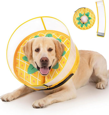 Inflatable Dog Cone Collar for Large Medium Small Dogs, Soft Dog Donut Collar Adjustable Recovery Cone for Pets After Surgery, Extra Enhanced Anti-Licking Guard Shield (Pineapple, Medium Plus)
