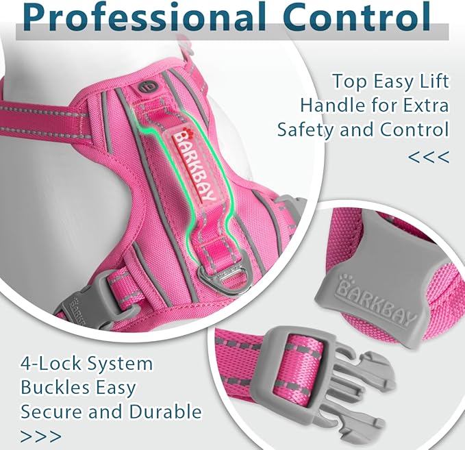 BARKBAY Dog Harness No Pull Oxford with ID Tag Pocket - Heavy Duty, Reflective, Easy Control for Large Dogs(Pink Oxford,S)