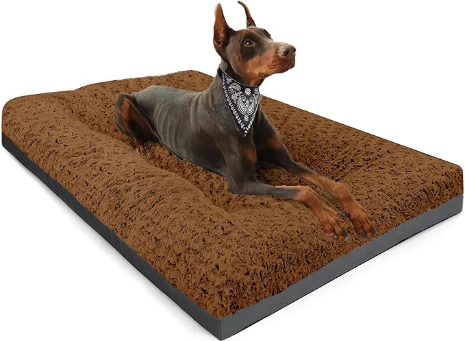 POCBLUE XL Dog Beds, Large Pet Bed for Crate, Washable Plush Dog Mat for Cages, Non-Slip Crate Pad for Outdoor/Indoor/Car Use, Comfy & Soft Kennel Pad for Dogs Up to 90 lbs, 41"x27", Brown