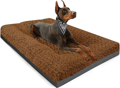 POCBLUE XL Dog Beds, Large Pet Bed for Crate, Washable Plush Dog Mat for Cages, Non-Slip Crate Pad for Outdoor/Indoor/Car Use, Comfy & Soft Kennel Pad for Dogs Up to 90 lbs, 41"x27", Brown