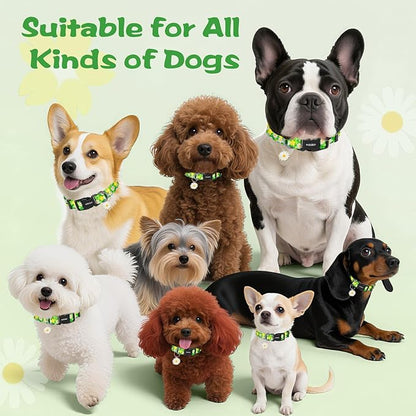 Kazazoo Dog Collar Cute and Soft Nylon Puppy Collar for Boy and Girl, Adjustable Dog Collars for Small Medium Dogs, Green Daisy-XS