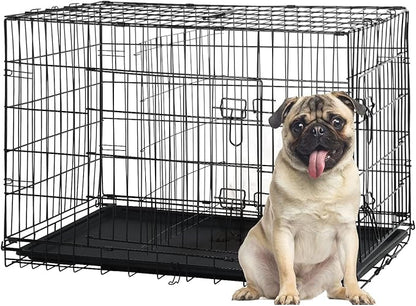 Small Dog Crate for Puppy, 24 Inch Metal Wire Pet Dog Cage for Small Animals Rabbit Indoor Outdoor Foldable Metal Dog Kennel with Divider Panel, Leak-Proof Plastic Pan