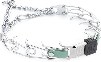 Herm Sprenger Chrome Plated Steel Dog Collar with Quick Release ClicLock Buckle and Biothane Insert Training Collar for Dogs Made in Germany (Sage Green, 22in x 3.0mm(Neck Size up to 18-19in))