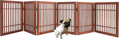 Urnporium Freestanding Wooden Dog Gate Foldable Indoor Pet Gate No Drill Expandable Barrier for Doorways Stairs Hallways Portable Wood Fence for Small Dogs & Puppies (Brown Pet Gate, 6 Panel 24" Tall)