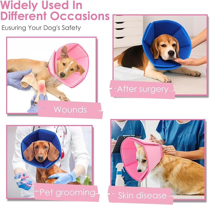 AOFITEE Soft Dog Cone Collar, Adjustable Dog Cone for Dogs to Stop Licking, Dog Cones for Small Medium Large Dogs, Breathable Elizabethan Collar Wound Healing After Surgery(Pink,S)