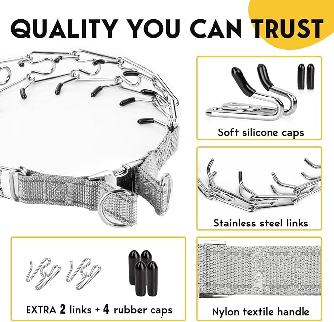 PetJett Prong Collar for Dogs - Choke Collar for Dogs, Pinch Collar for Dog, Adjustable Training Collar & Walking Tool for Small, Medium, or Large Breed - No Pull Stainless Steel Metal Choker Chain