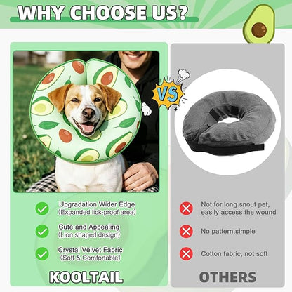 KOOLTAIL Inflatable Dog Cone Collar, Soft Donut E Collar for Dogs After Surgery to Stop Licking Enhanced Alternative, Blow Up Pet Neck Pillow Recovery Adjustable Cone for Dog Cat，Avocado L
