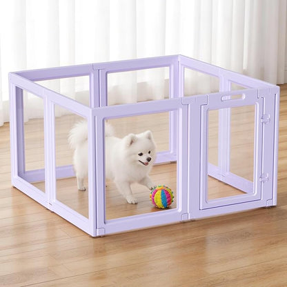 DIY Clear Acrylic Dog Playpen House,Quick Easy Assembly and Disassembly,Strong Floor Suction,Indoor and Outdoor Use,Easy Cleansing Puppy Fence (Purple, 23.6" H, 8PCS)
