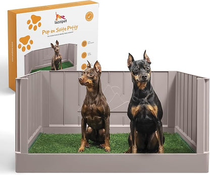 Pup en Suite Potty - Dog Litter Box, Pee Pad Holder with High Walls, Indoor Dog Potty Tray for Potty Training, Easy to Build Pee Pad Holder with Turf Patch, Dog Grass Pad Reusable with Tray