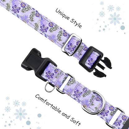 Reflective Martingale Collar for Dogs with Quick Release Buckle Cute Girl Female Flower Dog Collars (Lavender Floral, Small)