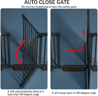 SHYUJAJIE 51.18 Inch Extra Tall Pet Gate, 29.5-43" Adjustable Wide Auto Close Dog Gates, Pressure Mounted Walk Through Tall Cat Gate for Doorways,Hallway,Stairs（Black）