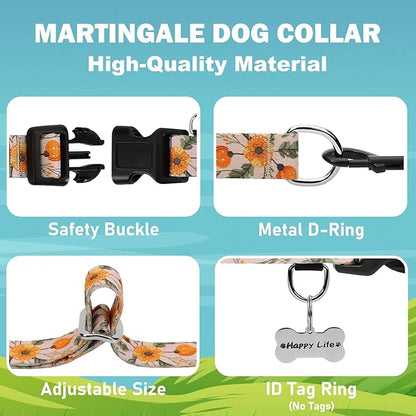 Martingale Collar for Dogs with Buckle Adjustable Nylon Slip No Pull Training Dog Collars (Beige Floral, Large)