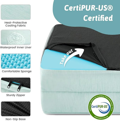Cooling Dog Bed for Medium Small Size Dogs, Q-Max >0.4 Summer Cool Orthopedic Foam Pet Sofa Bed with Sides, Bolster Anti-Slip Couch with Washable Removable Cover, M 30x20x6 inch, Green