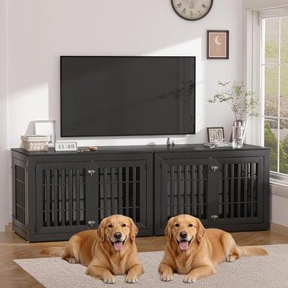 Snuowu 48" Heavy Duty Dog Crate Furniture for Small,Medium and Large Dogs,Rustic Wooden Dog Cage Kennel Indoor Furniture with Waterproof Top,Decorative Pet House Side End Table (Black)