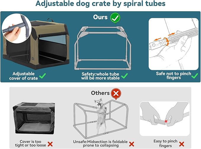 PETSFIT Collapsible Dog Crate, Soft Sided Dog Crate - 36 Inch Sturdy Adjustable Structure, Easy to Set Up, Soft Sided Dog Kennel for Car, Light Tough with 3 Mesh Doors, Army Green