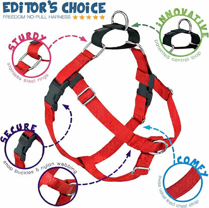 2 Hounds Design Freedom No Pull Dog Harness, Adjustable Harness, Easy Walking & Comfortable Control, Fits Small, Medium & Large Dogs, Solid Colors, Made in USA, 1" MD, Red
