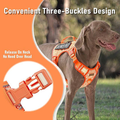 AUNZO Orange Tactical Dog Harness Vest for Large Dogs No Pull Adjustable Reflective Military Pet Harness with Handle for Golden Retriever, Doberman Pinscher, Rottweiler, Great Dane Service Dog, XL