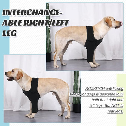 ROZKITCH Dog Surgery Leg Sleeve Front Right Left Leg, Pet Prevent Licking Wound Elbow Knee Protector, Dog Recovery Suit Cone Collar Alternative for Sprain ACL CCL Arthritis Joint Care Black XXS