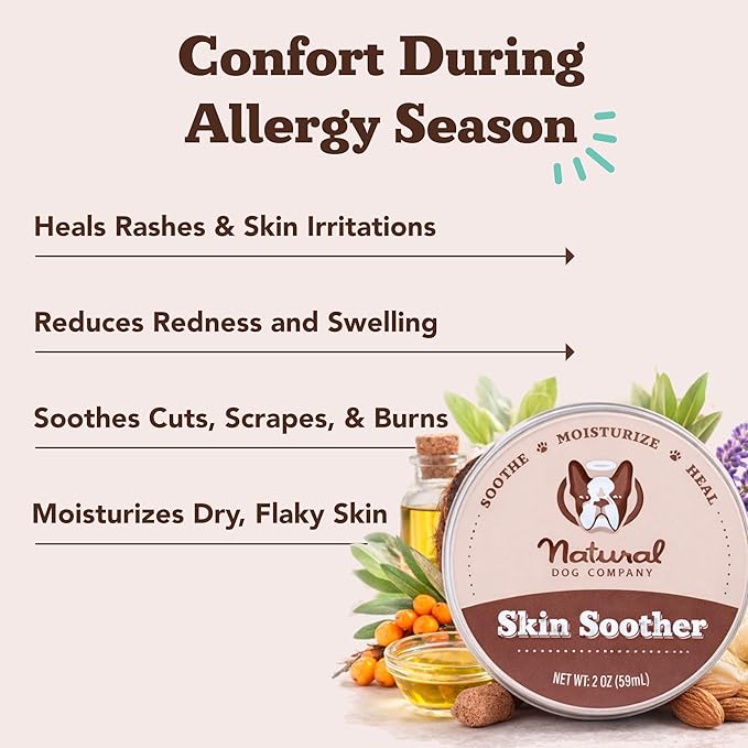Natural Dog Company Skin Soother Balm, Protects from Hot Spots, Itching and Irritation Relief, Allergy Dog Lotion, Dog Moisturizer & Rash Cream with Coconut Oil & Vitamin E for Pets, 4 oz Tin