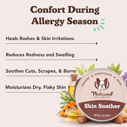 Natural Dog Company Skin Soother Balm, Protects from Hot Spots, Itching and Irritation Relief, Allergy Dog Lotion, Dog Moisturizer & Rash Cream with Coconut Oil & Vitamin E for Pets, 4 oz Tin