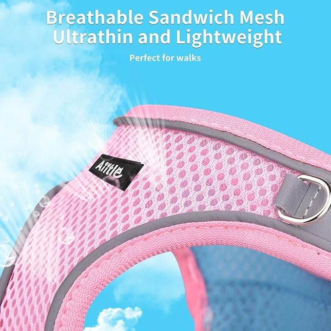AIITLE Comfortable Dog Harness and Leash Set for Walking - Step in Vest Harness,Reflective Bands, Adjustable No Pull Puppy Essentials, for Small Dogs and House Cats Pink XS