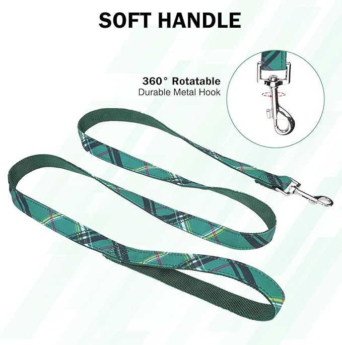 Dog Collar and Leash Set for Medium Dogs, Adjustable Soft Puppy Collar with Quick Release Buckle, 5FT Heavy Duty Nylon Matching Leash for Boy Girl Chihuahua, Yorki, Bulldog, Green M