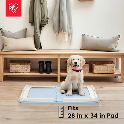 IRIS USA Pee Pad Holder for Dogs and Puppies, Potty Training Tray with Secured Latches, Non-Skid Feet, Leak Protection, Easy Clean Surface, Fits 28"x 34" Puppy Pads Size or Larger, Blue