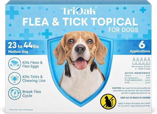 Flea and Tick Prevention for Dogs, 6 Doses Topical Flea Treatment, Helps Control Fleas, Ticks and Lice, for Medium Dogs 23–44 lbs, Waterproof, Fast Acting