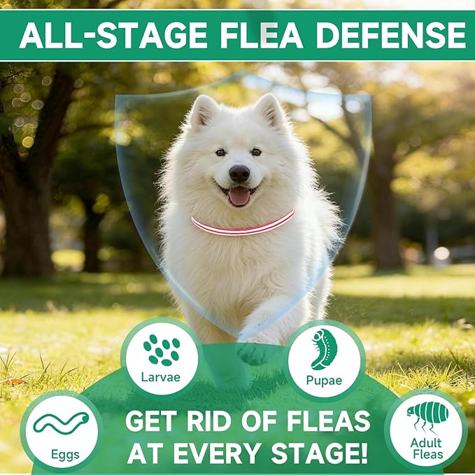 4 Pack Flea Collar for Dogs, Flea and Tick Prevention for Dogs, Dog Flea and Tick Treatment, 32 Months Protection, Waterproof, Adjustable Tick Collar for Dogs, One Size Fits All, Red and White