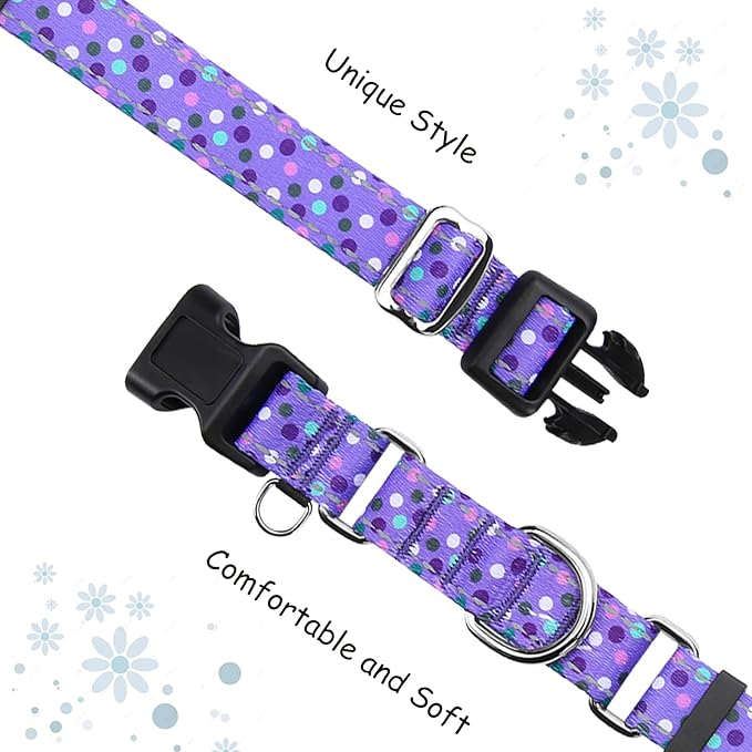 Reflective Martingale Collar for Dogs with Quick Release Buckle Cute No Pull Training Dog Collars (Purple Polka Dot, Large)