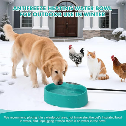 125 OZ/3.7L Heated Water Bowl, Large Heated Dog Bowls for Outside, Safety Listed Heated Pet Bowl with Anti-Chew Cord for Dog, Chicken,Duck,Cat Drinking Water in Winter, Anti-Slip Base