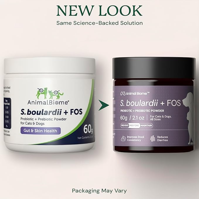 Animal Biome S. Boulardii + FOS Powder Probiotics for Dogs & Cats 30g – Pet Supplements Saccharomyces Boulardii Dog Probiotic with Prebiotic FOS for Gut Health, Digestive Support & Firmer Stool