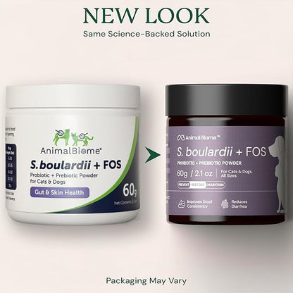Animal Biome S. Boulardii + FOS Powder Probiotics for Dogs & Cats 30g – Pet Supplements Saccharomyces Boulardii Dog Probiotic with Prebiotic FOS for Gut Health, Digestive Support & Firmer Stool