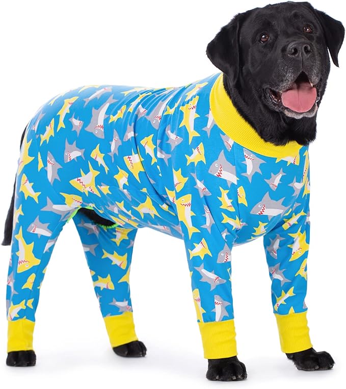 Dog Pajamas Jumpsuit for Medium Large Dogs,Lightweight Dog Pjs Clothes Apparel Onesies,Shirt for Large Size Dogs After Surgery, Full Belly (34 (Chest 35.04 in | Backlength 23.62 in), Blue Dinosaur)