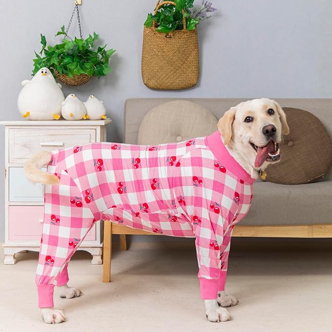 Pink Dog Recovery Suit - Medium/Large, Lightweight, Prevents Shedding & Licking, Full Belly Coverage