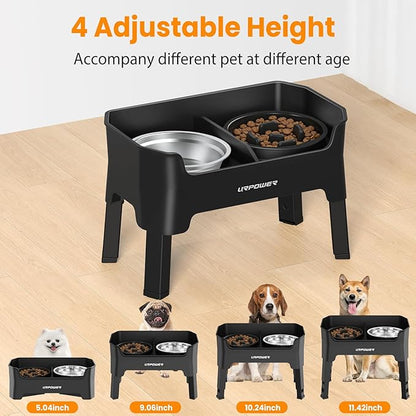 URPOWER 3-in-1 Elevated Dog Bowls - Mess Proof 4 Height Adjustable Raised Stand with 2 Stainless Steel Food Bowls for Small, Medium Dogs