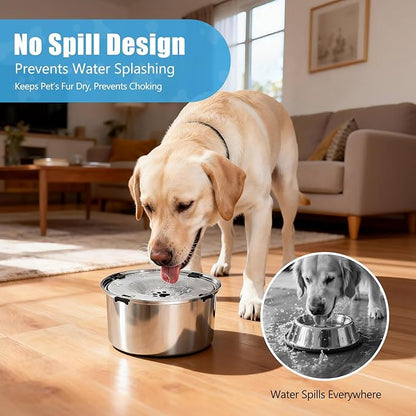 SCHITEC No Spill Dog Water Bowl for Large Dogs, 5.6L / 1.5 Gallon Stainless Steel Splash-Proof Slow Drinking Pet Dish with Floating Disk & Non-Slip Base, Mess-Free Design for Home or Travel-Light Gray