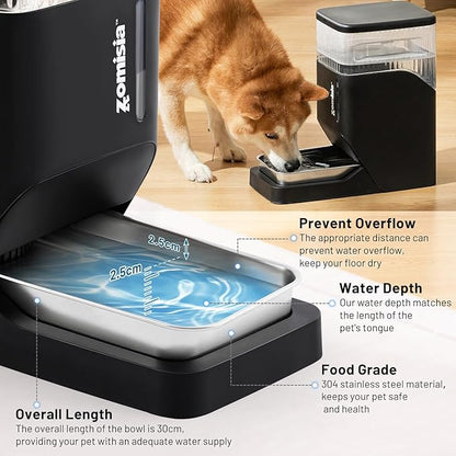 ZOMISIA Gravity Cat Water Dispenser 6L with Stainless Steel Bowl, Automatic Water Bowl Dispenser for Cats, 1.6 Gallon Pet Waterer 100% BPA Free, Black