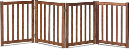 LZRS 4-Panel Wooden Free Standing Foldable Dog Gate Indoor – 24" High, Extra Wide Step-Over Safety Pet Gate for Doorways, Stairs, Hallways, Large Spaces & Playpen for Puppies Indoor Use, Oak