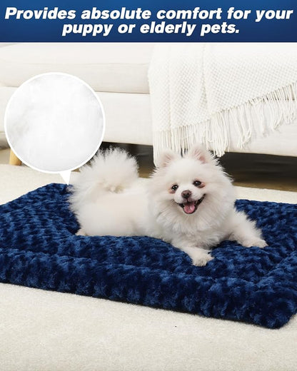 Washable Dog Bed Mat Soft Dog Crate Pad Fluffy Pet Kennel Beds Sleeping Mattress with Non-Slip Bottom for Large Jumbo Medium Small Dogs, 47 x 29 Inch, Blue