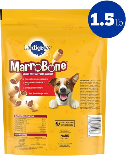 Pedigree Dry Dog Treats MarroBone, Real Beef Flavor, Bone Marrow Dog Treats, 1.5 lb. Bag (Pack of 8)