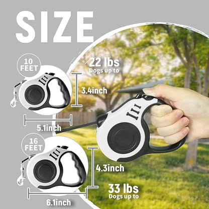 Retractable Dog Leash Automatic Telescopic Tractor Dog Tape, Pet Tape 10/16 FT Durable and Convenient, with Non-Slip Handle, Suitable for Small and Medium-Sized Dogs White