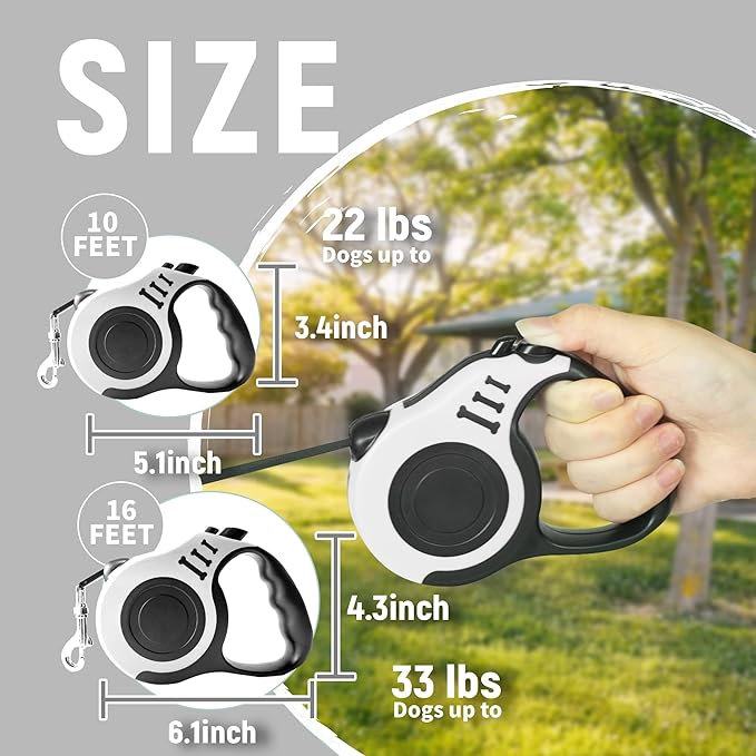 Retractable Dog Leash Automatic Telescopic Tractor Dog Tape, Pet Tape 10/16 FT Durable and Convenient, with Non-Slip Handle, Suitable for Small and Medium-Sized Dogs White