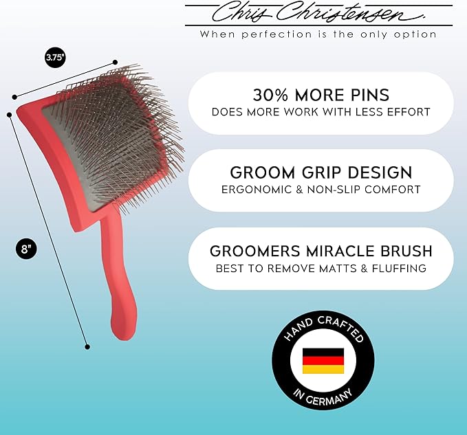 Chris Christensen Big G Dog Slicker Brush for Dogs (Goldendoodles, Labradoodles, Poodles), Groom Like a Professional, Fluff Detangle Style, Saves Time Energy, Coral, Large