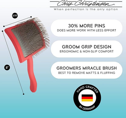 Chris Christensen Big G Dog Slicker Brush for Dogs (Goldendoodles, Labradoodles, Poodles), Groom Like a Professional, Fluff Detangle Style, Saves Time Energy, Coral, Large