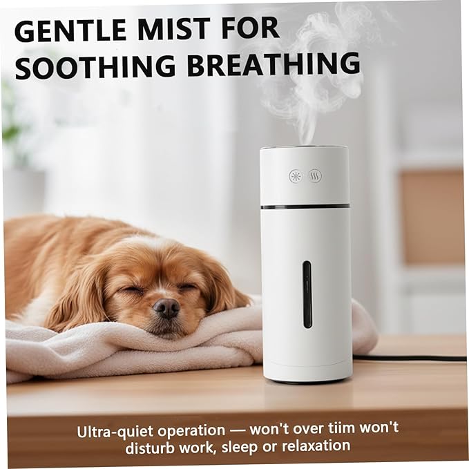 Dog Humidifier, Quiet Mini Humidifier with Calming Night Light for Puppy, Cats & Pets, Portable USB for Bedroom, Crate, Or Travel