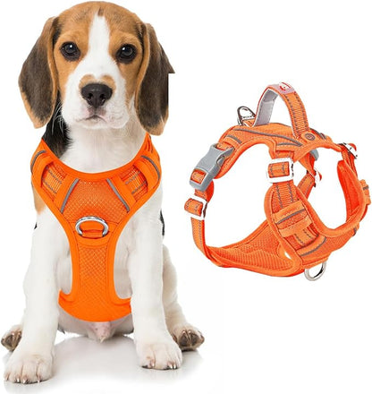 BARKBAY Dog Harness No Pull with ID Tag Pocket - Heavy Duty, Reflective, Easy Control for Large Dogs(Orange,M)