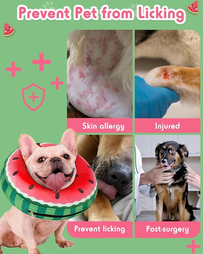 Inflatable Dog Pillow Cone Collar After Surgery, Donut Soft Neck Cone for Pug Dachshund Medium Dogs, etc, Recovery E Collar to Stop Licking Watermelon